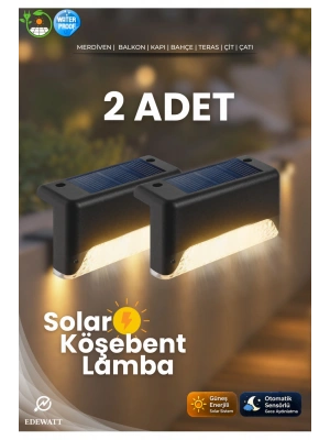 2 Adet L Solar Led Güneş Enerjili Su Geçirmez Köşebent Led Işık Merdiven Veranda Bahçe Aydınlatma