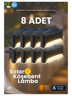 8 Adet L Solar Led Güneş Enerjili Su Geçirmez Köşebent Led Işık Merdiven Veranda Bahçe Aydınlatma
