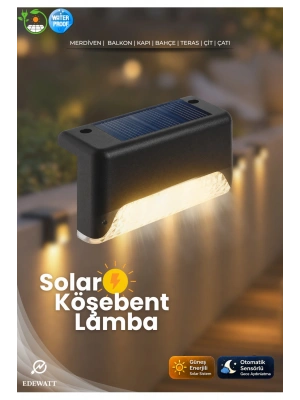 1 Adet L Solar Led Güneş Enerjili Su Geçirmez Köşebent Led Işık Merdiven Veranda Bahçe Aydınlatma
