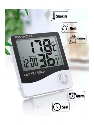 Dijital Oda Termometre Sıcaklık Ve Nem Ölçer Masa Saati Alarm