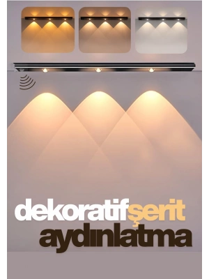 Sensörlü Şarjlı Dekoratif Gece Lambası Mutfak 3 Farklı Işık Rengi 40cm ŞERİT LED