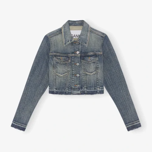 Kadın Organik Pamuklu Kırpık Kot Ceket Crop Denim Mont