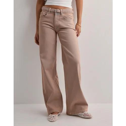 Bej Eskitme Baggy Jean Streç Beş Cep Pantolon