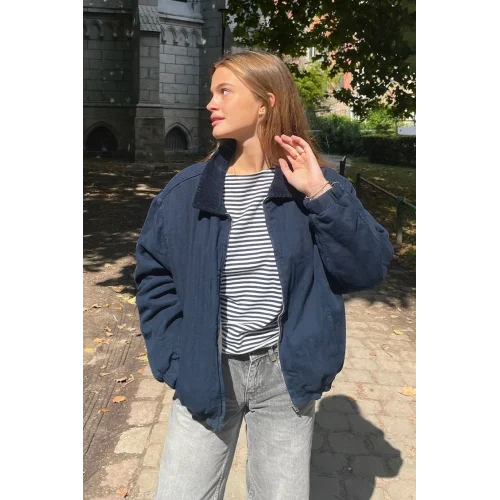 Lacivert Bomber Unisex Ceket Oversize Mevsimlik Kaban