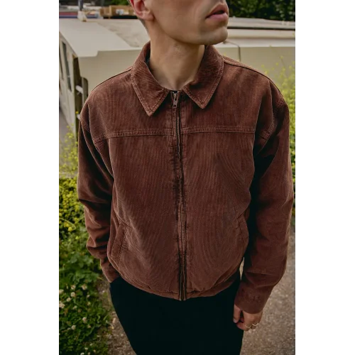 Acı Kahverengi Kadife Bomber Unisex Ceket Oversize Mevsimlik Kaban