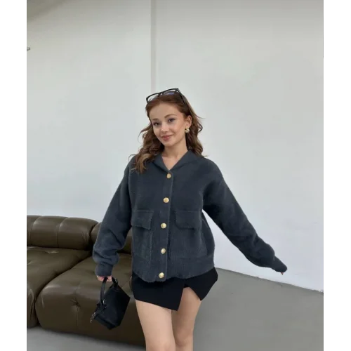 Antrasit Yumoş Kapüşonlu Ceket