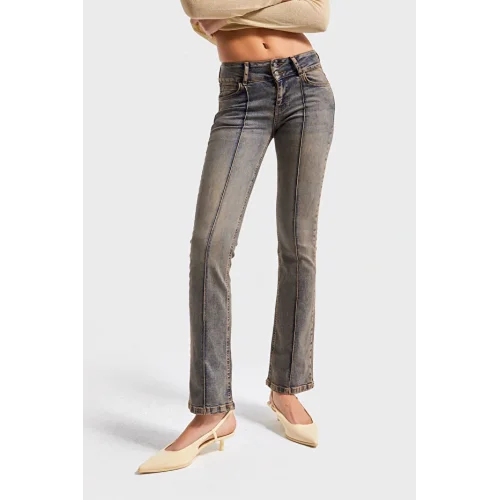 Bootcut Midrise Orta Bel Esnek Elastan Kumaş Denim Jean Mavi Eskitme Nervür Dikişli Likralı Jean Pantolon