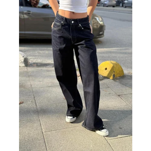 Düşük Bel Koyu Denim Ekstra Baggy Jean Pantolon