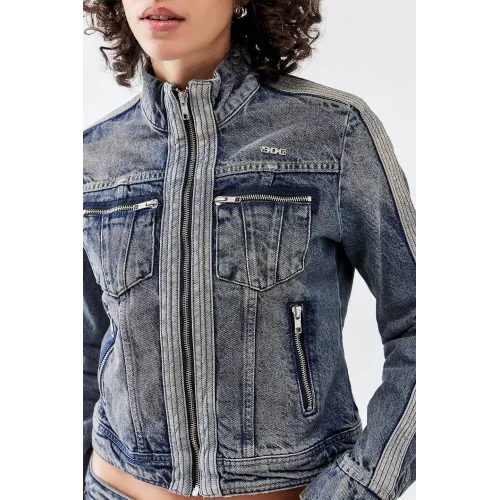 Vintage Fermuarlı Denim Ceket