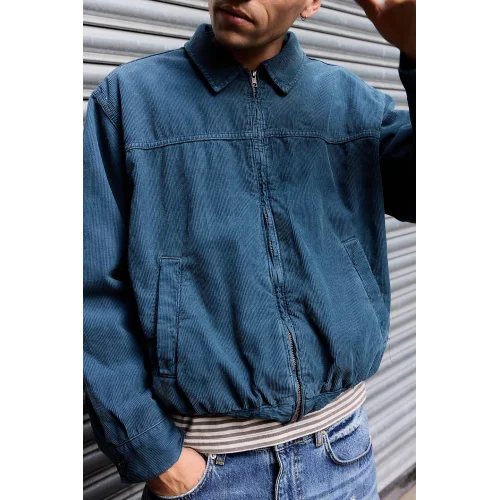 Mavi Kadife Bomber Unisex Ceket Oversize Mevsimlik Kaban