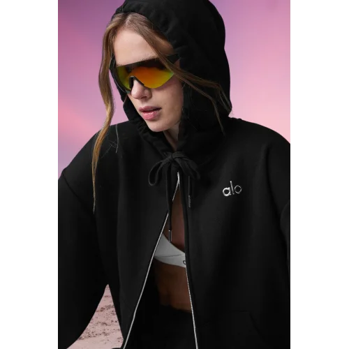 Siyah Tam Fermuarlı Kapüşonlu Hoodie Spor Günlük Ceket