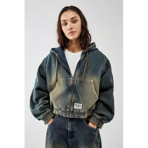 Vintage Yeşil Denim Bomber Unisex Ceket Oversize Mevsimlik Kaban