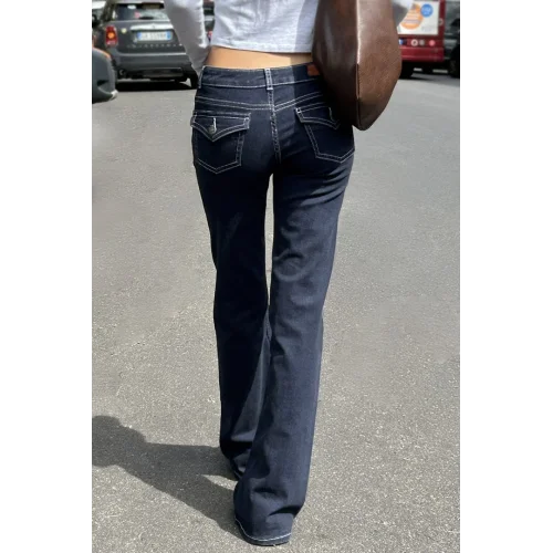 Y2K Vintage Düşük Bel İspanyol Paça Arka Cep Detaylı Jean Pantolon