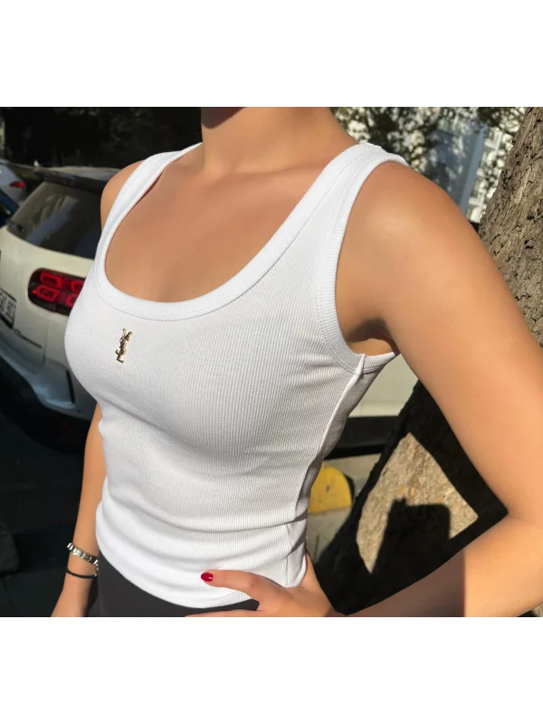 Marka Muadili Kadın Ribana Detaylı Fit Kesim Basic Atlet