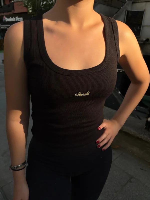 Marka Muadili Kadın Amblemli Ribana Atlet Kare Yaka Kadın Atlet