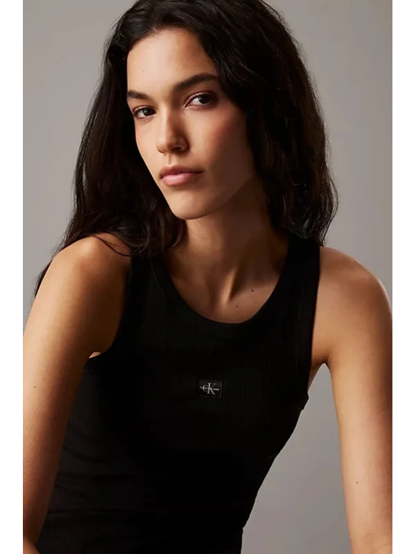 CKL Streç Slim Fit Bisiklet Yaka Body Beyaz Ribanalı Halter Yaka Crop Top