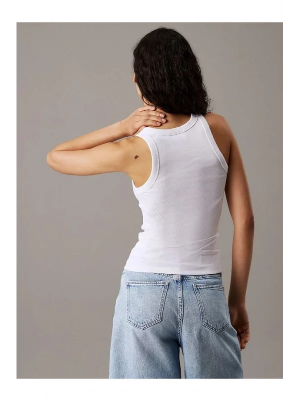 CKL Marka Muadili Streç Slim Fit Bisiklet Yaka Body Beyaz Ribanalı Halter Yaka Crop Top