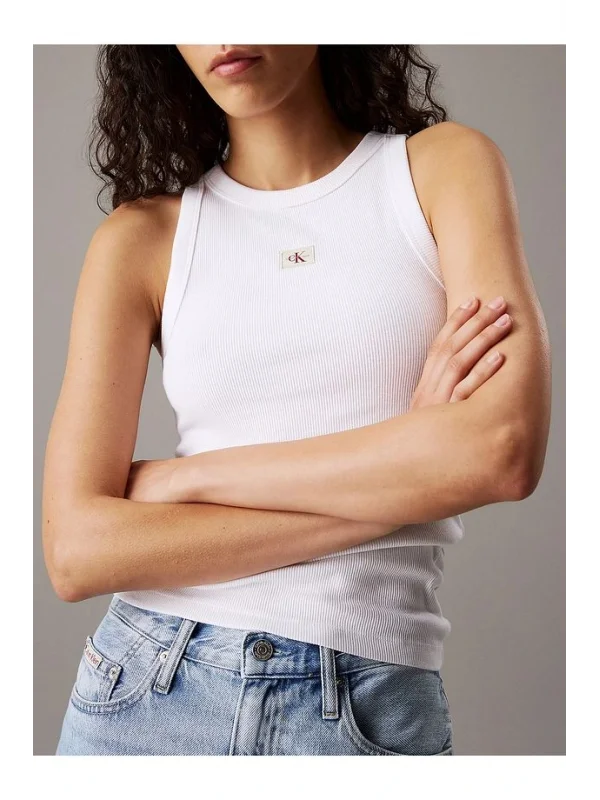 CKL Marka Muadili Streç Slim Fit Bisiklet Yaka Body Beyaz Ribanalı Halter Yaka Crop Top