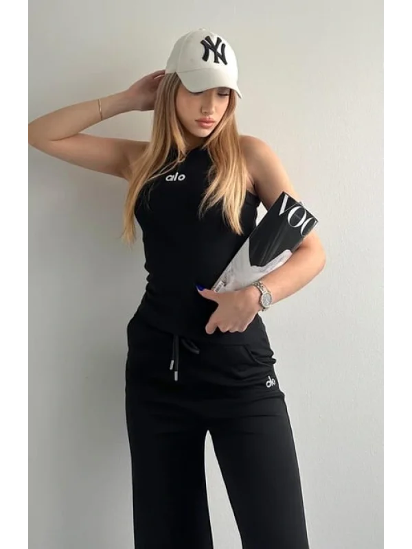 AO Yazılı Fitilli Kadın Spor Atlet Günlük ve Şık Kombinler İçin