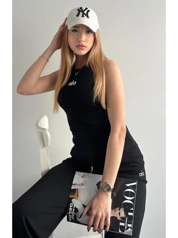 AO Yazılı Fitilli Kadın Spor Atlet Günlük ve Şık Kombinler İçin