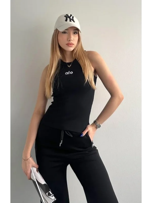 AO Yazılı Fitilli Kadın Spor Atlet Günlük ve Şık Kombinler İçin