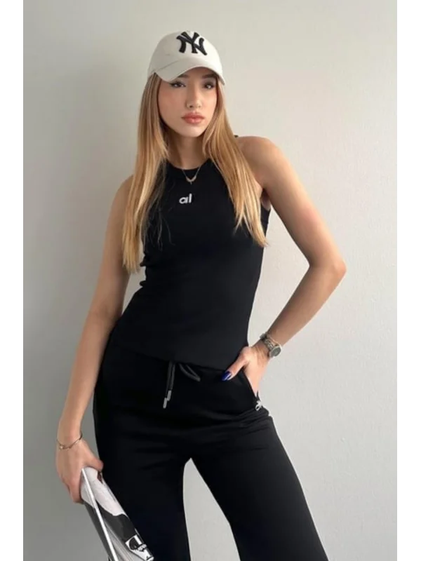 AO Yazılı Fitilli Kadın Spor Atlet Günlük ve Şık Kombinler İçin