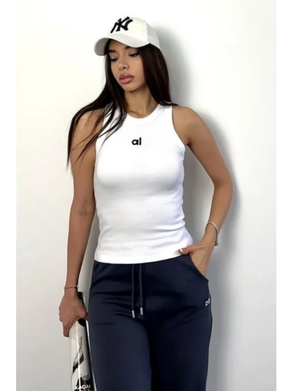 AO Yazılı Fitilli Kadın Spor Atlet Günlük ve Şık Kombinler İçin