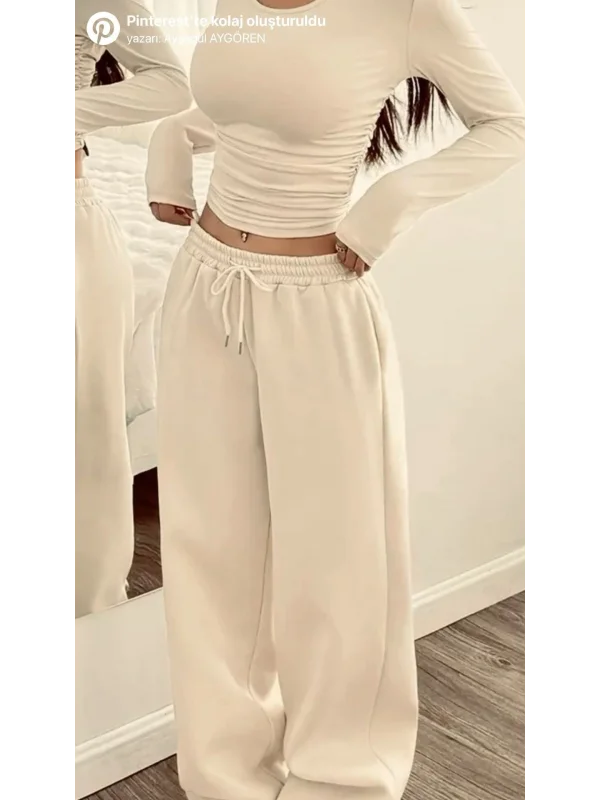 Ao Baskılı Modal Lastikli Yazı Baskılı Bol Paça Eşofman Altı Pantolon