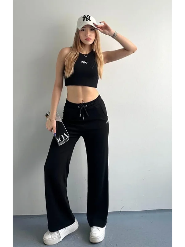 Ao Baskılı Modal Lastikli Yazı Baskılı Bol Paça Eşofman Altı Pantolon