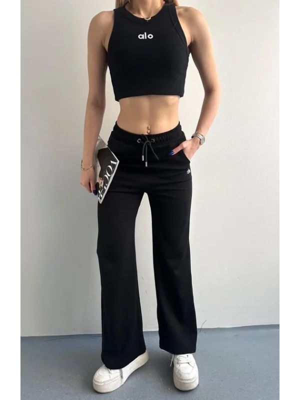 Ao Baskılı Modal Lastikli Yazı Baskılı Bol Paça Eşofman Altı Pantolon