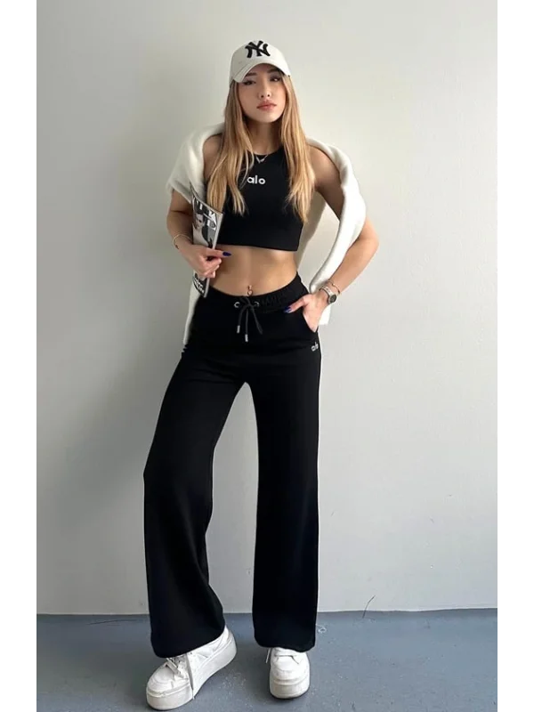 Ao Baskılı Modal Lastikli Yazı Baskılı Bol Paça Eşofman Altı Pantolon