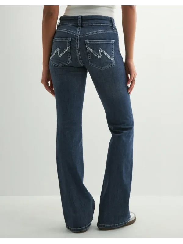 Y2K Vintage Düşük Bel Bootcut Arka Cep Detaylı Koyu Kot Pantolon