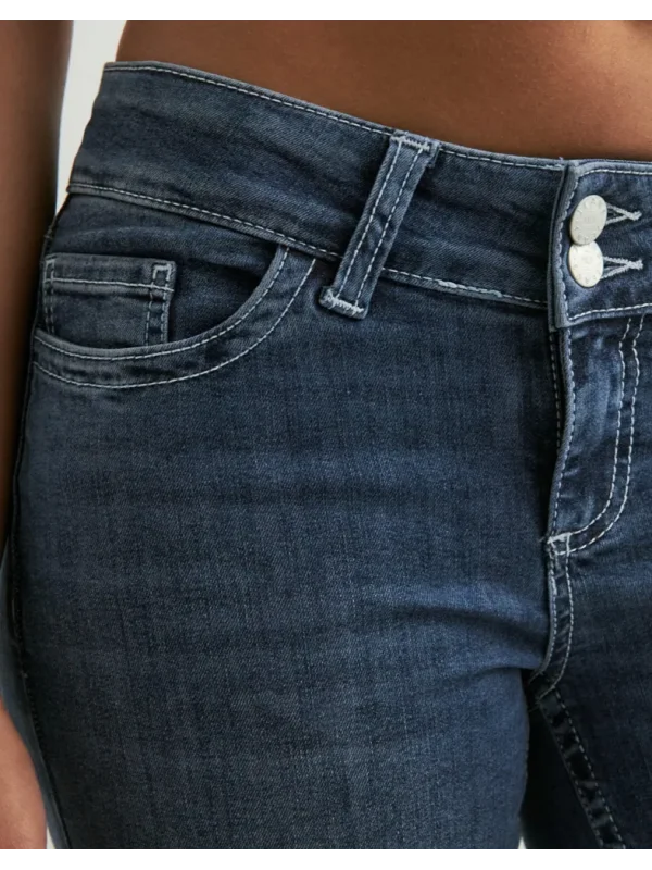 Y2K Vintage Düşük Bel Bootcut Arka Cep Detaylı Koyu Kot Pantolon