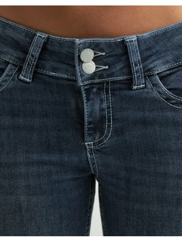 Y2K Vintage Düşük Bel Bootcut Arka Cep Detaylı Koyu Kot Pantolon