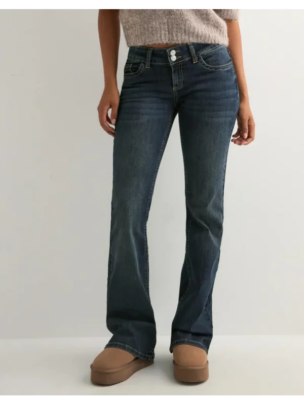 Y2K Vintage Düşük Bel Bootcut Arka Cep Detaylı Koyu Kot Pantolon