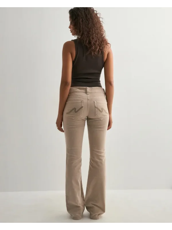 Düşük Bel İspanyol Paça Kadife Çift Dikişli Flare Pantolon