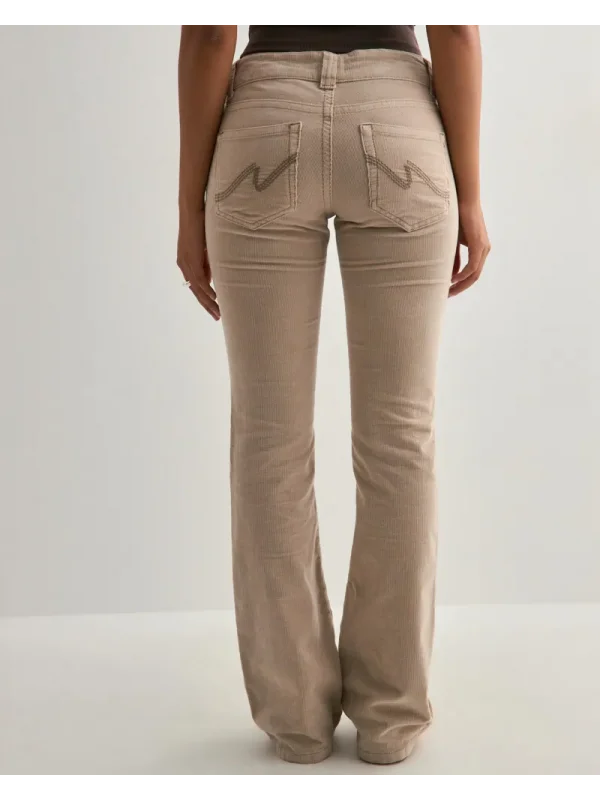 Düşük Bel İspanyol Paça Kadife Çift Dikişli Flare Pantolon