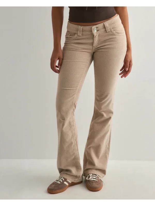 Düşük Bel İspanyol Paça Kadife Çift Dikişli Flare Pantolon