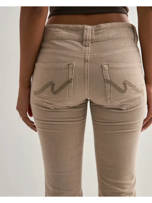 Düşük Bel İspanyol Paça Kadife Çift Dikişli Flare Pantolon