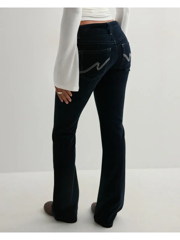 Düşük Bel İspanyol Paça Kadife Çift Dikişli Flare Pantolon