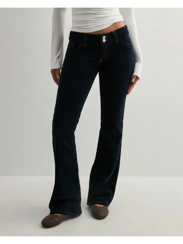 Düşük Bel İspanyol Paça Kadife Çift Dikişli Flare Pantolon