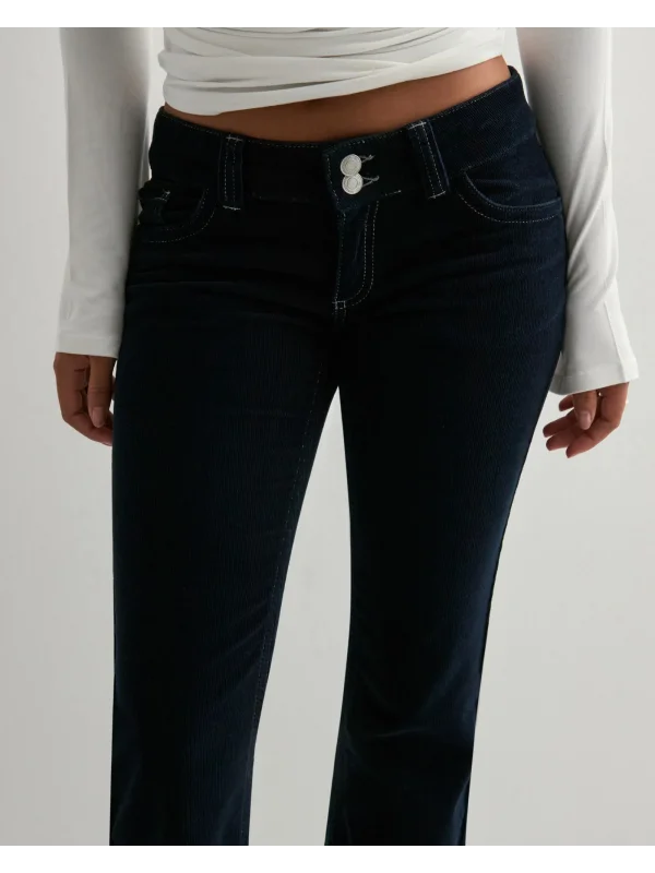 Düşük Bel İspanyol Paça Kadife Çift Dikişli Flare Pantolon