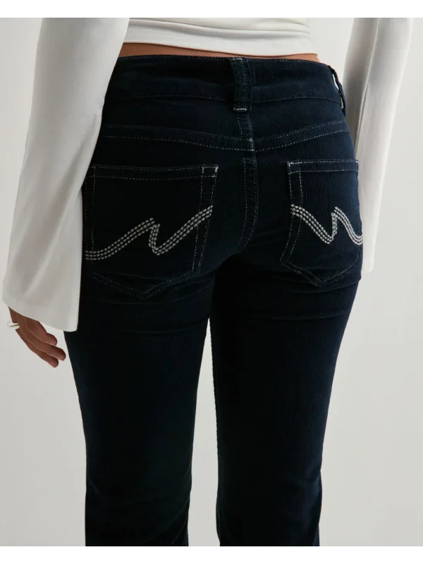 Düşük Bel İspanyol Paça Kadife Çift Dikişli Flare Pantolon