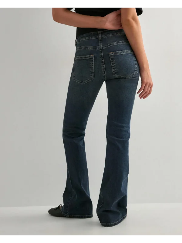 Kadın Ara Bel Düğme Detaylı Bootcut jean pantolon -Açık mavi