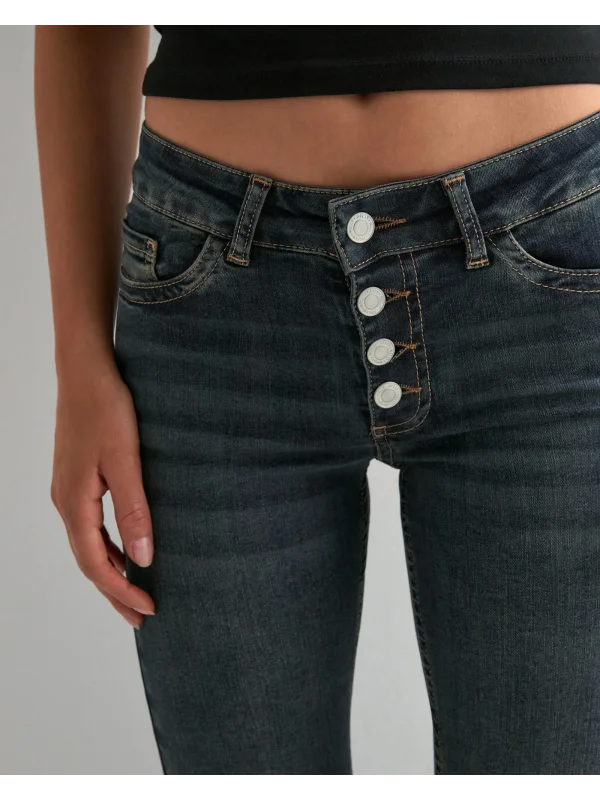 Kadın Ara Bel Düğme Detaylı Bootcut jean pantolon -Açık mavi