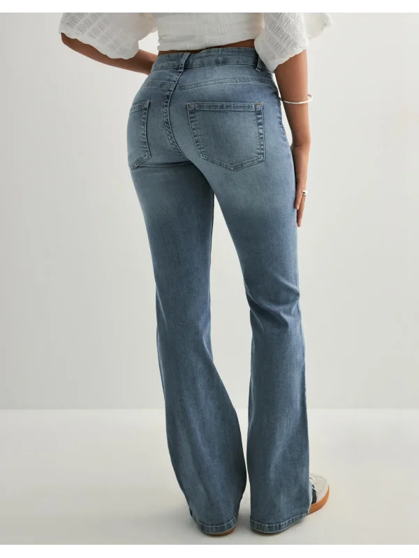 Kadın Ara Bel Düğme Detaylı Bootcut jean pantolon -Açık mavi