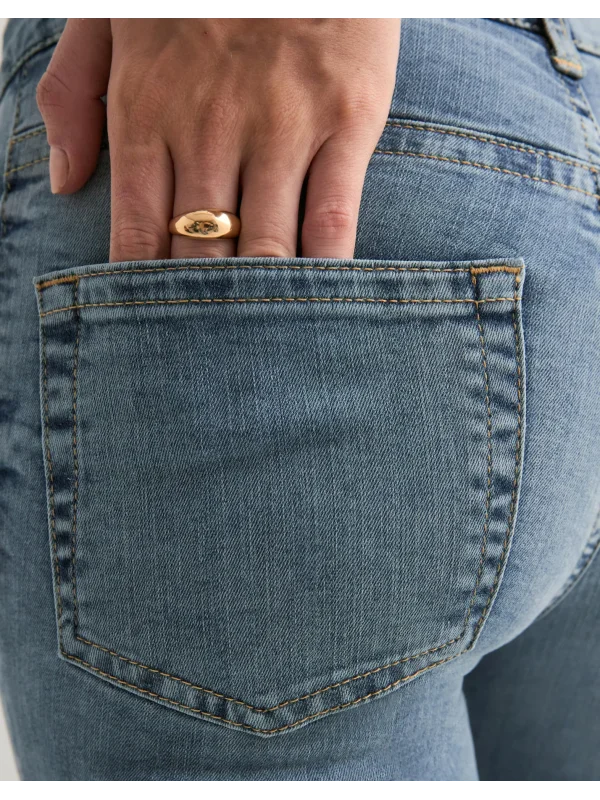 Kadın Ara Bel Düğme Detaylı Bootcut jean pantolon -Açık mavi