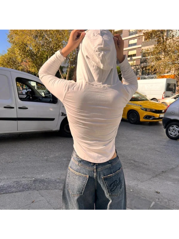 Günlük Hafif Fermuarlı Kapüşonlu İnce Crop Ceket Uzun Kollu Pamuklu Şık Model