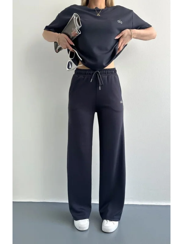 Ao Baskılı Modal Lastikli Yazı Baskılı Bol Paça Eşofman Altı Pantolon