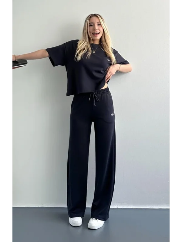 Ao Baskılı Modal Lastikli Yazı Baskılı Bol Paça Eşofman Altı Pantolon